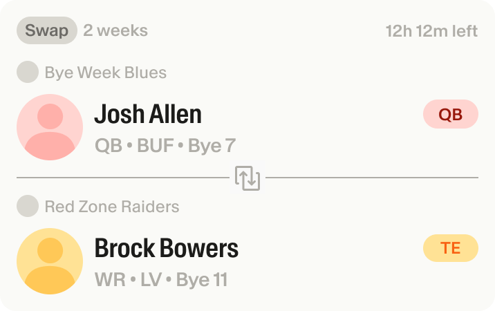 Swap offer card showing a temporary player swap proposal